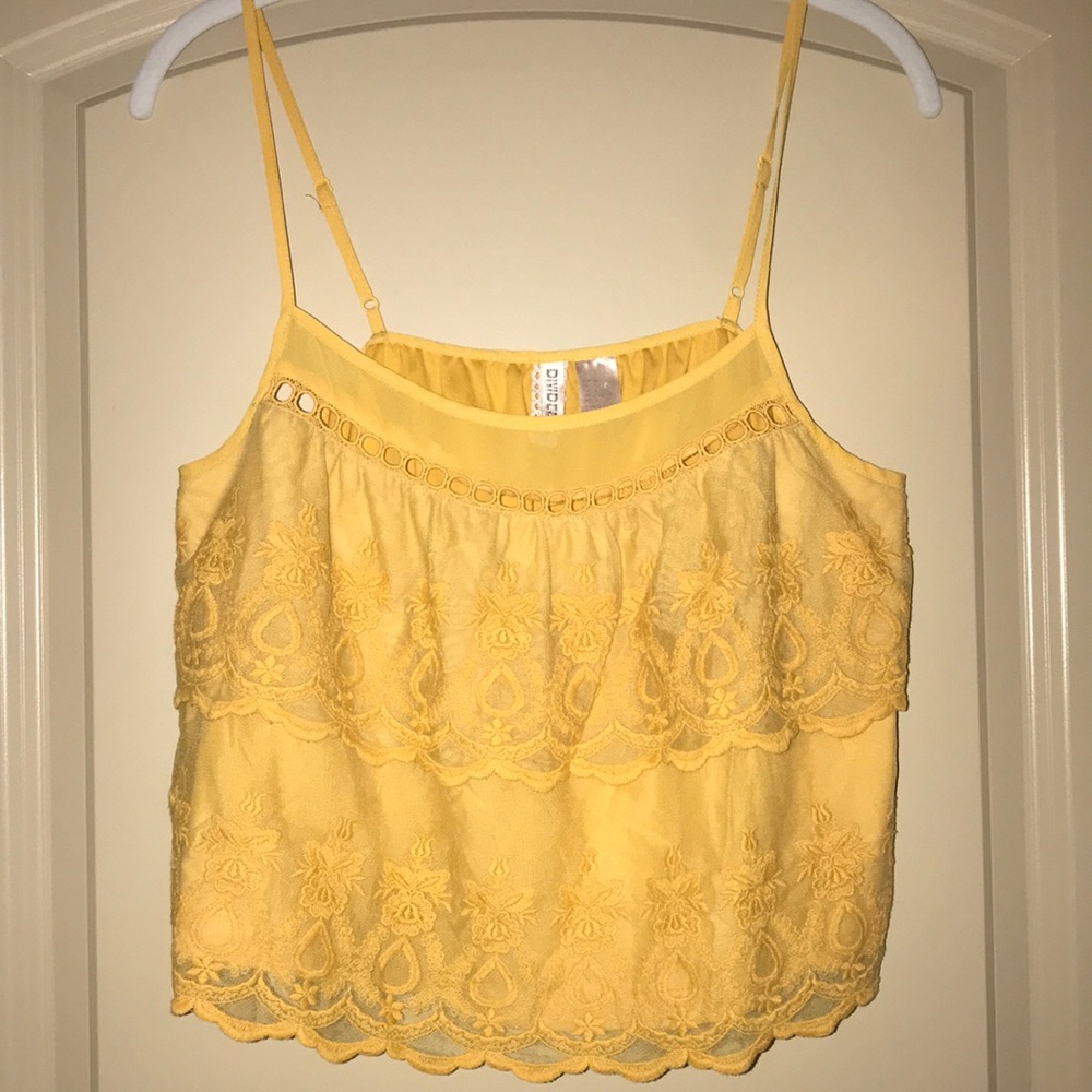 Mustard yellow lace crop top tank